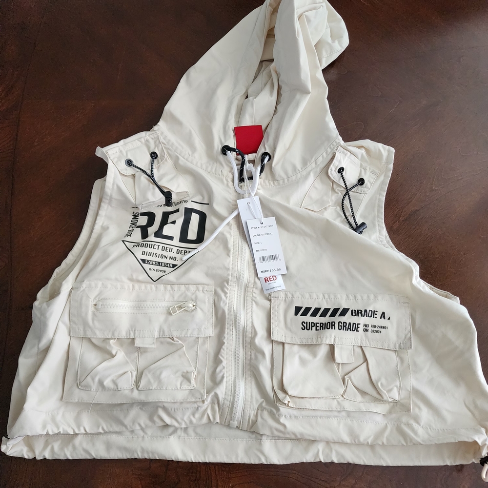 Red Women's Cream Hooded Vest